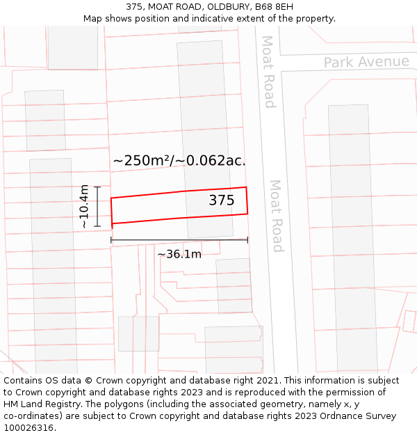 375, MOAT ROAD, OLDBURY, B68 8EH: Plot and title map