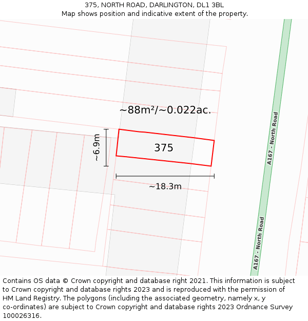 375, NORTH ROAD, DARLINGTON, DL1 3BL: Plot and title map