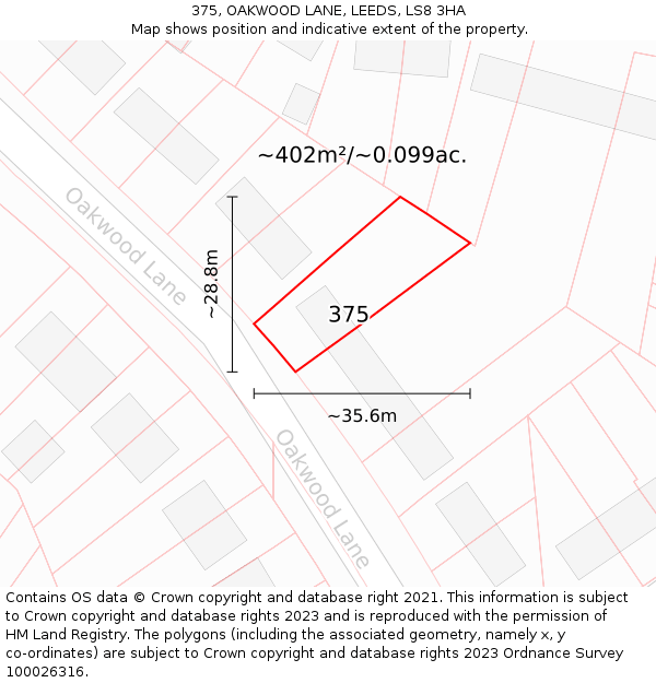 375, OAKWOOD LANE, LEEDS, LS8 3HA: Plot and title map