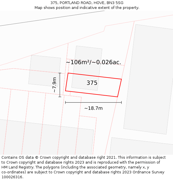 375, PORTLAND ROAD, HOVE, BN3 5SG: Plot and title map