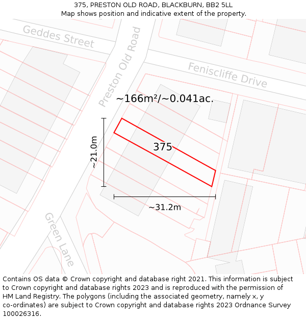 375, PRESTON OLD ROAD, BLACKBURN, BB2 5LL: Plot and title map