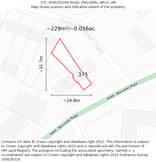 375, WORCESTER ROAD, MALVERN, WR14 1AR: Plot and title map