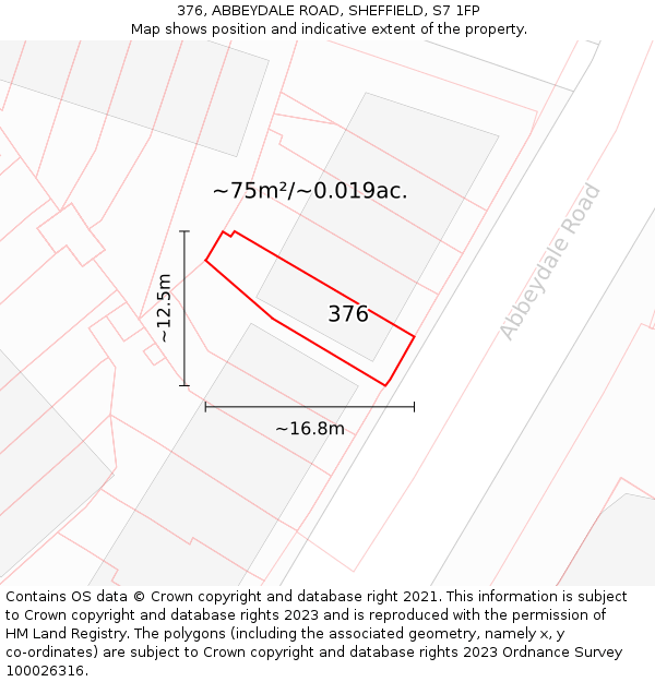 376, ABBEYDALE ROAD, SHEFFIELD, S7 1FP: Plot and title map