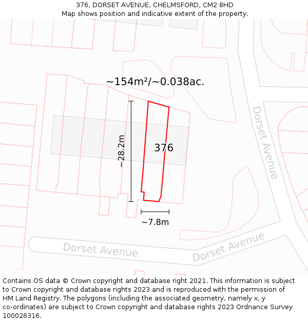 376, DORSET AVENUE, CHELMSFORD, CM2 8HD: Plot and title map