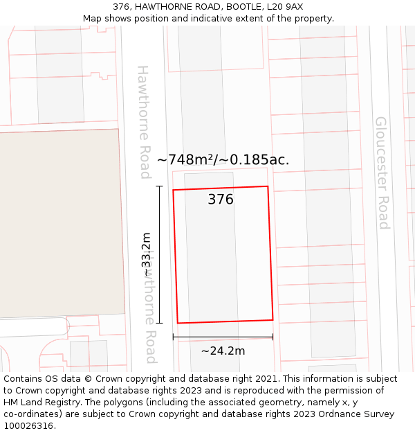 376, HAWTHORNE ROAD, BOOTLE, L20 9AX: Plot and title map
