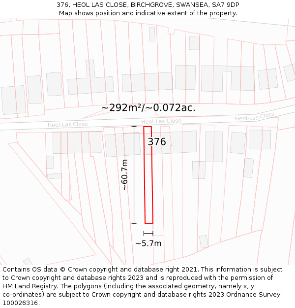 376, HEOL LAS CLOSE, BIRCHGROVE, SWANSEA, SA7 9DP: Plot and title map