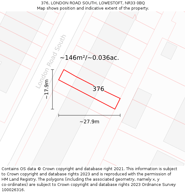 376, LONDON ROAD SOUTH, LOWESTOFT, NR33 0BQ: Plot and title map