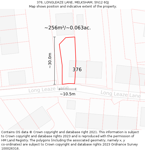 376, LONGLEAZE LANE, MELKSHAM, SN12 6QJ: Plot and title map