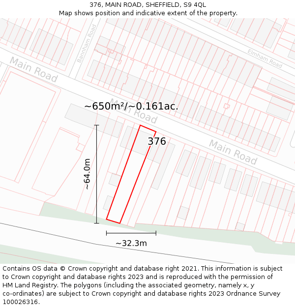 376, MAIN ROAD, SHEFFIELD, S9 4QL: Plot and title map