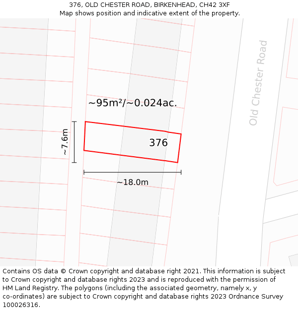 376, OLD CHESTER ROAD, BIRKENHEAD, CH42 3XF: Plot and title map