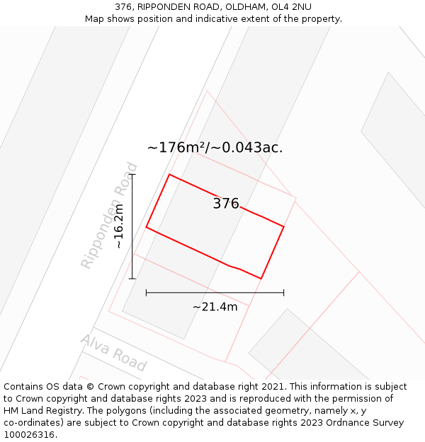 376, RIPPONDEN ROAD, OLDHAM, OL4 2NU: Plot and title map