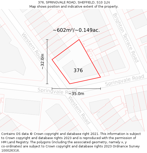 376, SPRINGVALE ROAD, SHEFFIELD, S10 1LN: Plot and title map