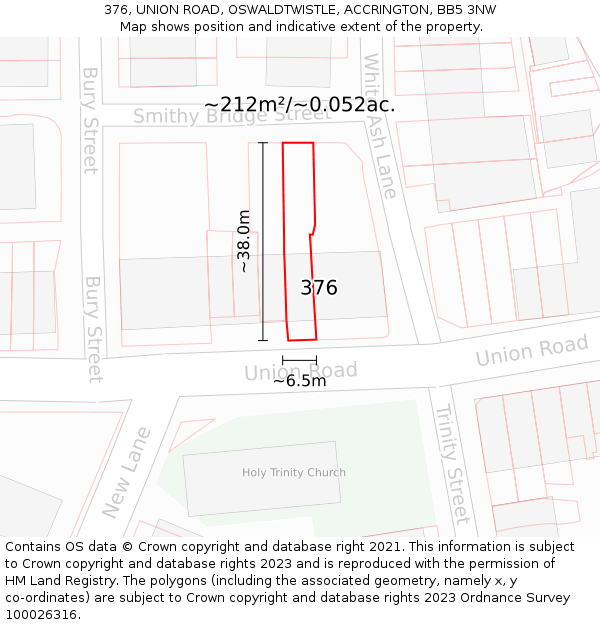376, UNION ROAD, OSWALDTWISTLE, ACCRINGTON, BB5 3NW: Plot and title map