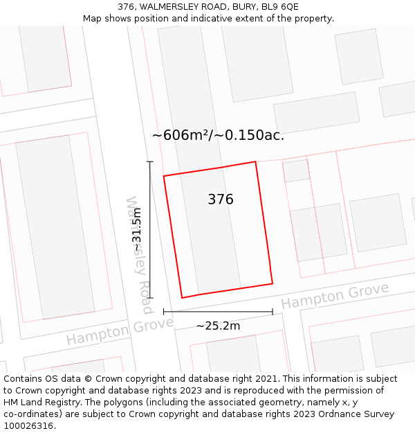 376, WALMERSLEY ROAD, BURY, BL9 6QE: Plot and title map