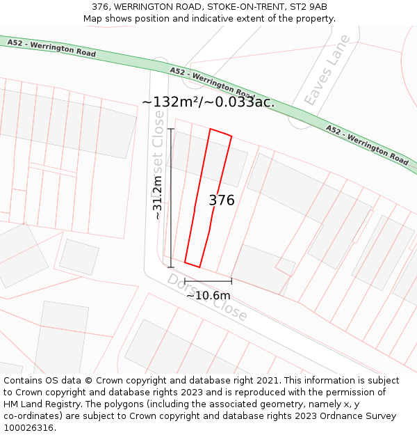 376, WERRINGTON ROAD, STOKE-ON-TRENT, ST2 9AB: Plot and title map