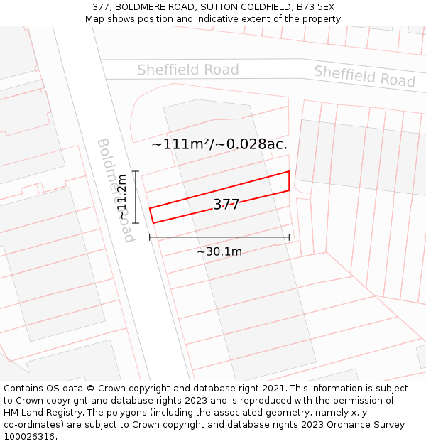 377, BOLDMERE ROAD, SUTTON COLDFIELD, B73 5EX: Plot and title map