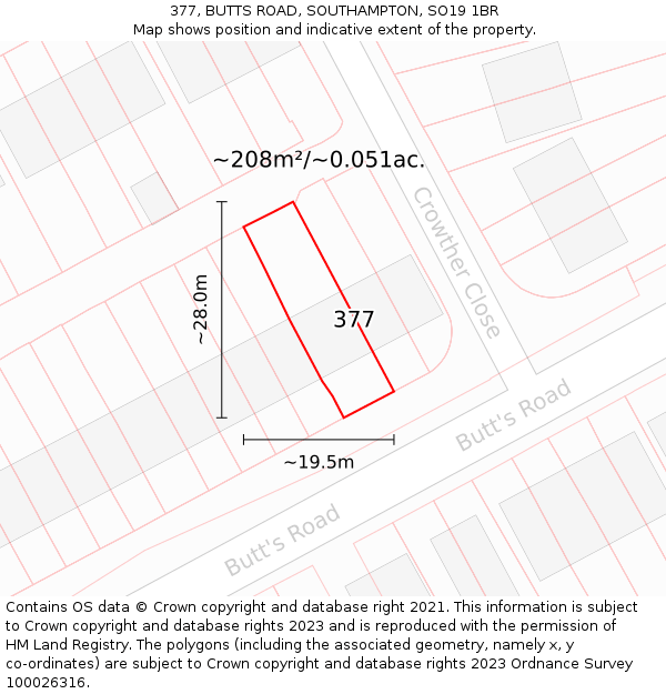377, BUTTS ROAD, SOUTHAMPTON, SO19 1BR: Plot and title map