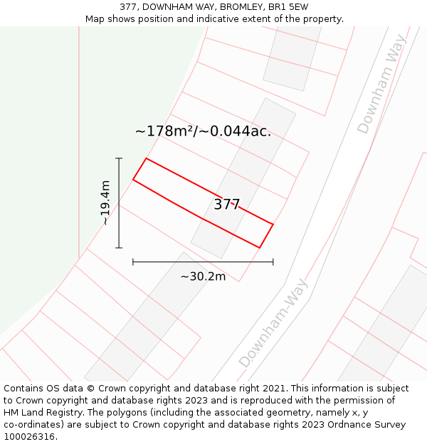 377, DOWNHAM WAY, BROMLEY, BR1 5EW: Plot and title map