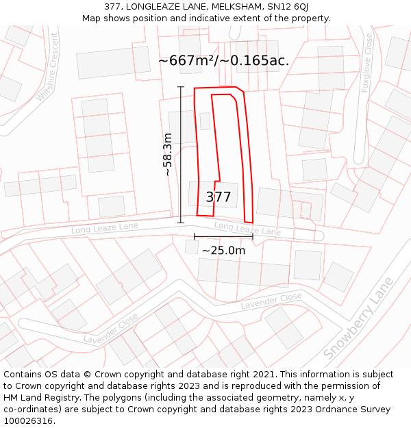 377, LONGLEAZE LANE, MELKSHAM, SN12 6QJ: Plot and title map