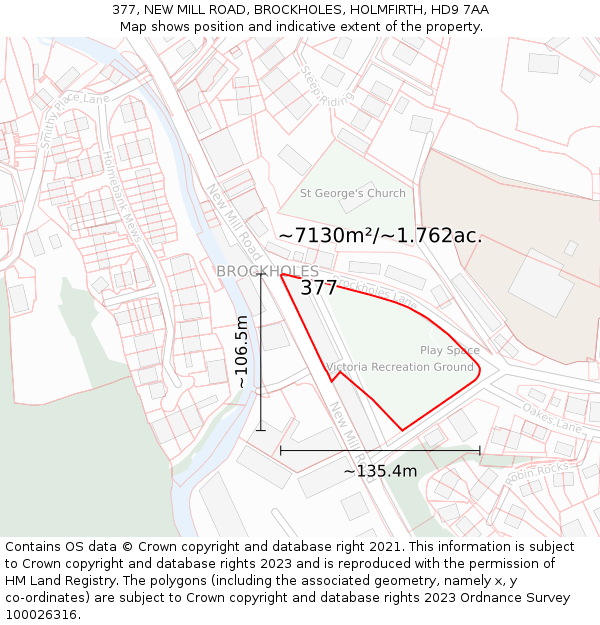 377, NEW MILL ROAD, BROCKHOLES, HOLMFIRTH, HD9 7AA: Plot and title map