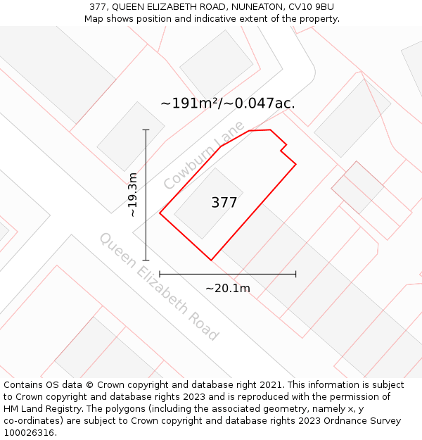 377, QUEEN ELIZABETH ROAD, NUNEATON, CV10 9BU: Plot and title map