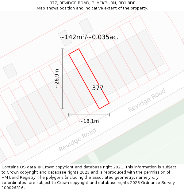 377, REVIDGE ROAD, BLACKBURN, BB1 8DF: Plot and title map