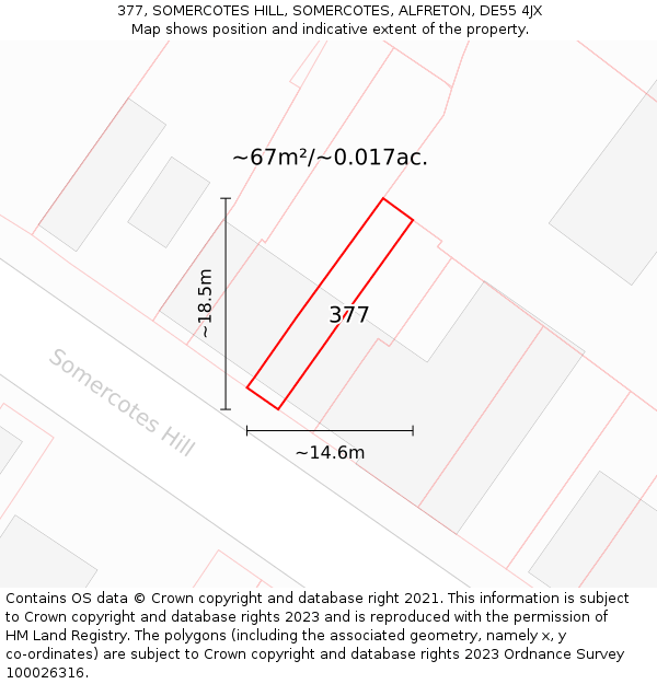 377, SOMERCOTES HILL, SOMERCOTES, ALFRETON, DE55 4JX: Plot and title map