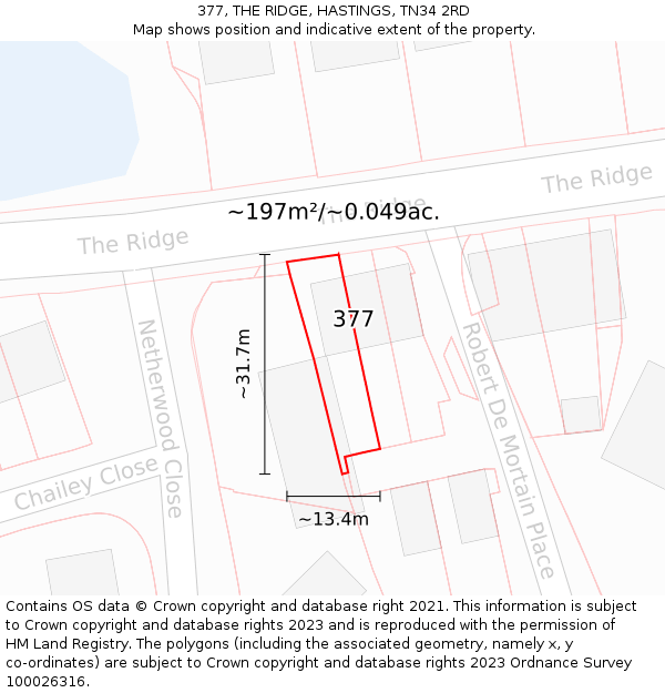 377, THE RIDGE, HASTINGS, TN34 2RD: Plot and title map