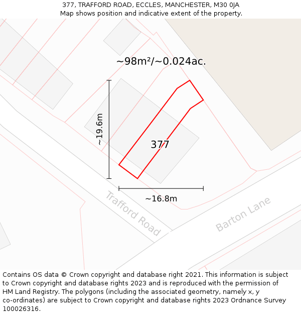 377, TRAFFORD ROAD, ECCLES, MANCHESTER, M30 0JA: Plot and title map
