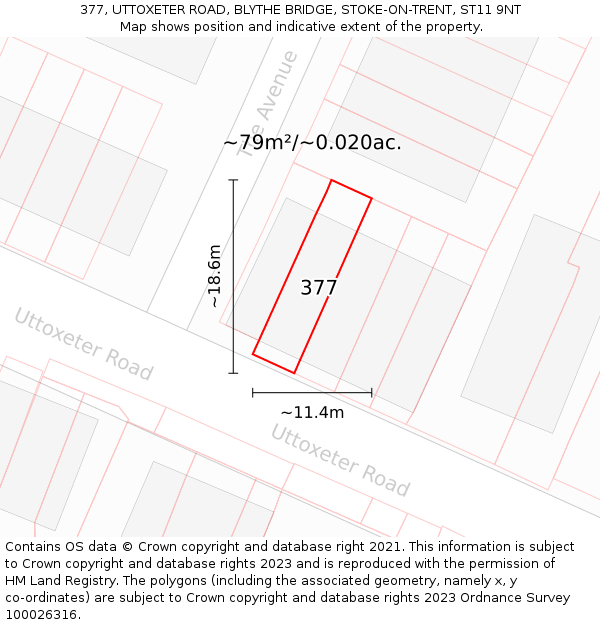 377, UTTOXETER ROAD, BLYTHE BRIDGE, STOKE-ON-TRENT, ST11 9NT: Plot and title map