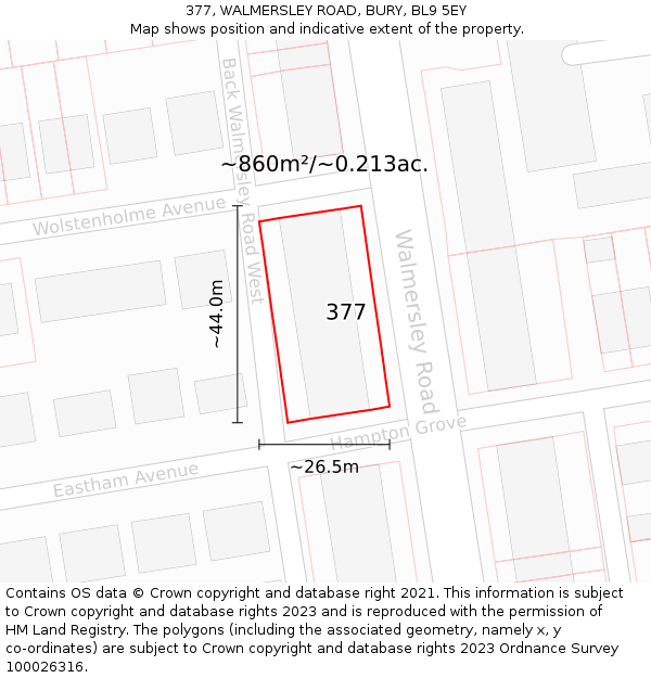 377, WALMERSLEY ROAD, BURY, BL9 5EY: Plot and title map