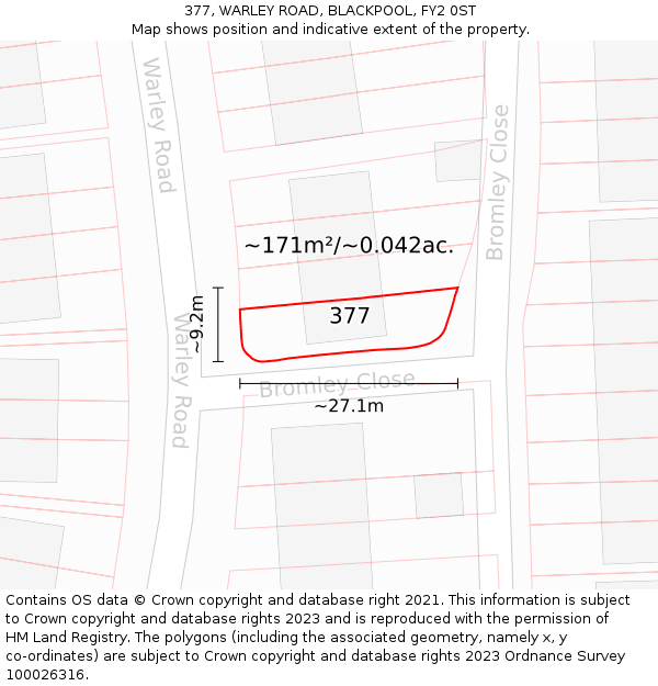 377, WARLEY ROAD, BLACKPOOL, FY2 0ST: Plot and title map