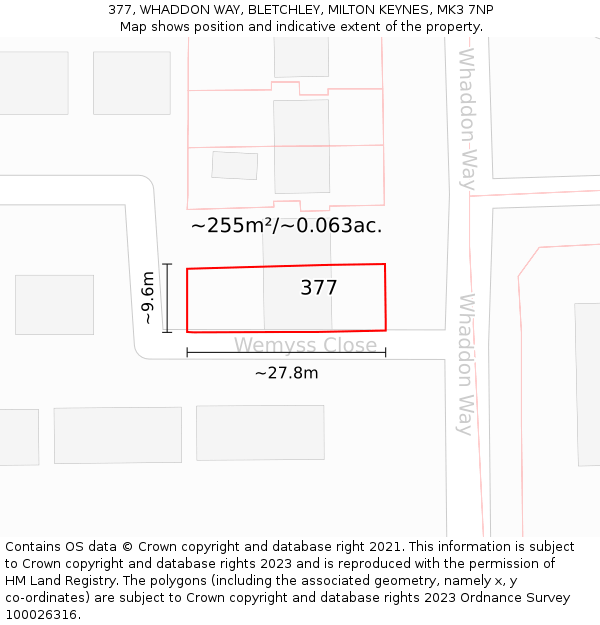 377, WHADDON WAY, BLETCHLEY, MILTON KEYNES, MK3 7NP: Plot and title map