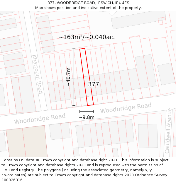 377, WOODBRIDGE ROAD, IPSWICH, IP4 4ES: Plot and title map
