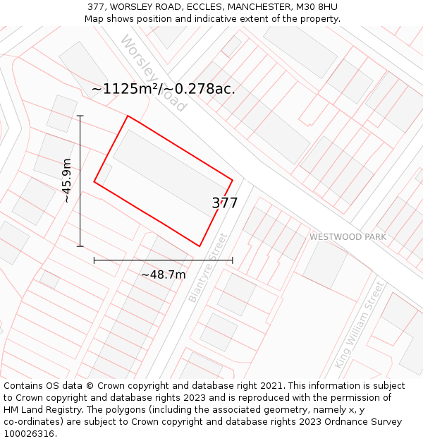 377, WORSLEY ROAD, ECCLES, MANCHESTER, M30 8HU: Plot and title map