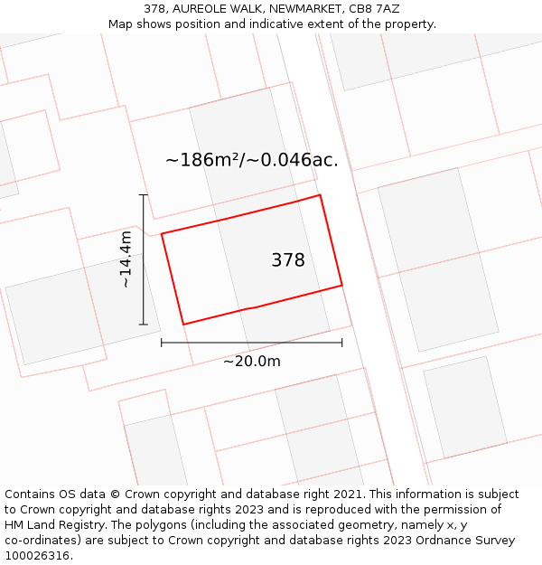 378, AUREOLE WALK, NEWMARKET, CB8 7AZ: Plot and title map