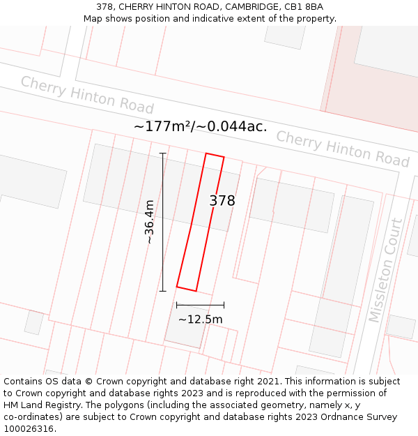 378, CHERRY HINTON ROAD, CAMBRIDGE, CB1 8BA: Plot and title map