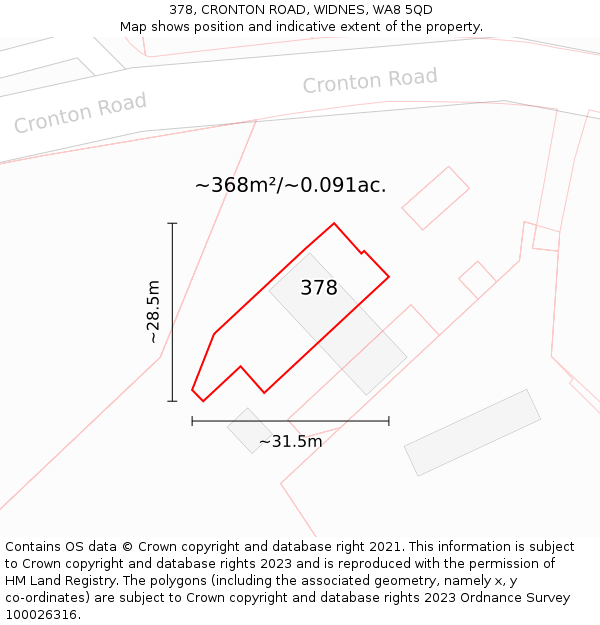 378, CRONTON ROAD, WIDNES, WA8 5QD: Plot and title map
