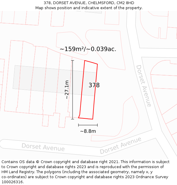 378, DORSET AVENUE, CHELMSFORD, CM2 8HD: Plot and title map