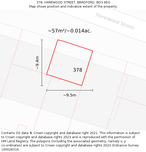 378, HAREWOOD STREET, BRADFORD, BD3 9EG: Plot and title map