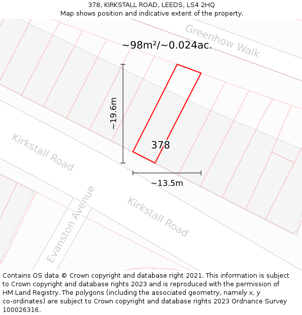 378, KIRKSTALL ROAD, LEEDS, LS4 2HQ: Plot and title map