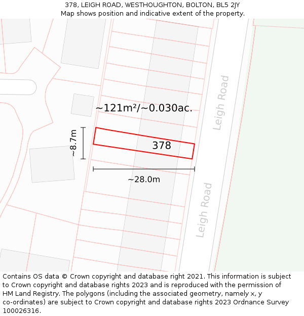378, LEIGH ROAD, WESTHOUGHTON, BOLTON, BL5 2JY: Plot and title map