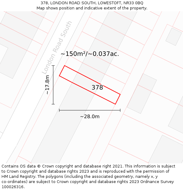 378, LONDON ROAD SOUTH, LOWESTOFT, NR33 0BQ: Plot and title map