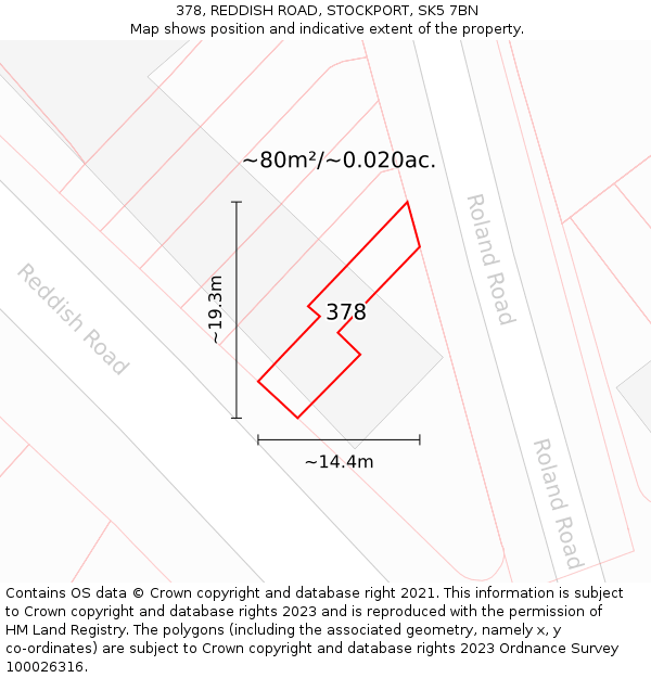 378, REDDISH ROAD, STOCKPORT, SK5 7BN: Plot and title map
