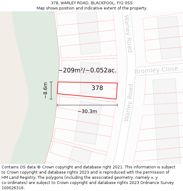 378, WARLEY ROAD, BLACKPOOL, FY2 0SS: Plot and title map