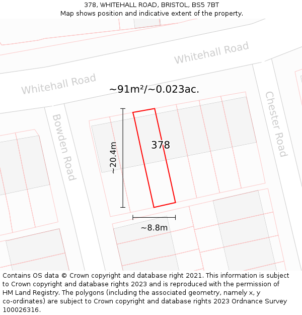 378, WHITEHALL ROAD, BRISTOL, BS5 7BT: Plot and title map
