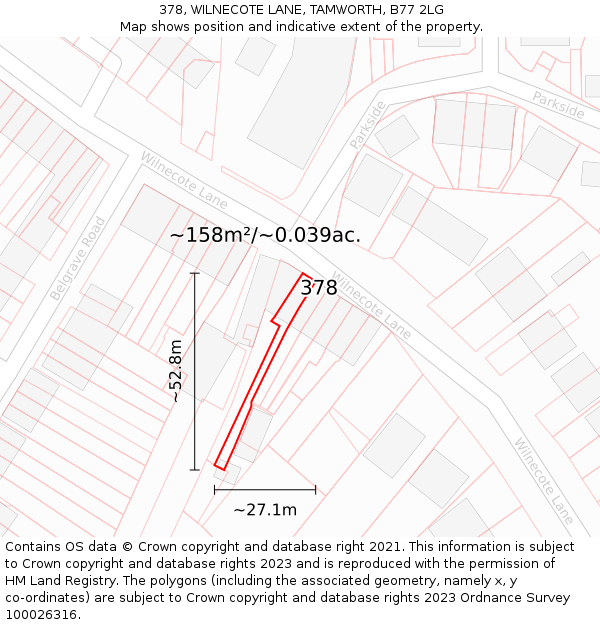 378, WILNECOTE LANE, TAMWORTH, B77 2LG: Plot and title map