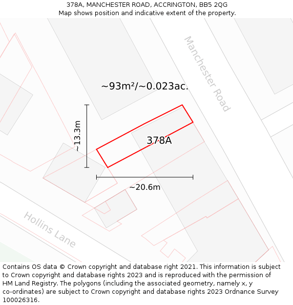 378A, MANCHESTER ROAD, ACCRINGTON, BB5 2QG: Plot and title map