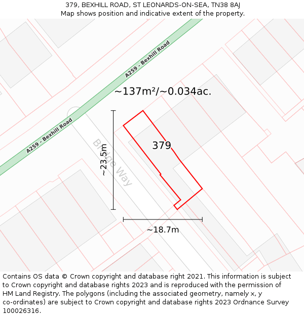 379, BEXHILL ROAD, ST LEONARDS-ON-SEA, TN38 8AJ: Plot and title map