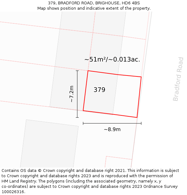 379, BRADFORD ROAD, BRIGHOUSE, HD6 4BS: Plot and title map